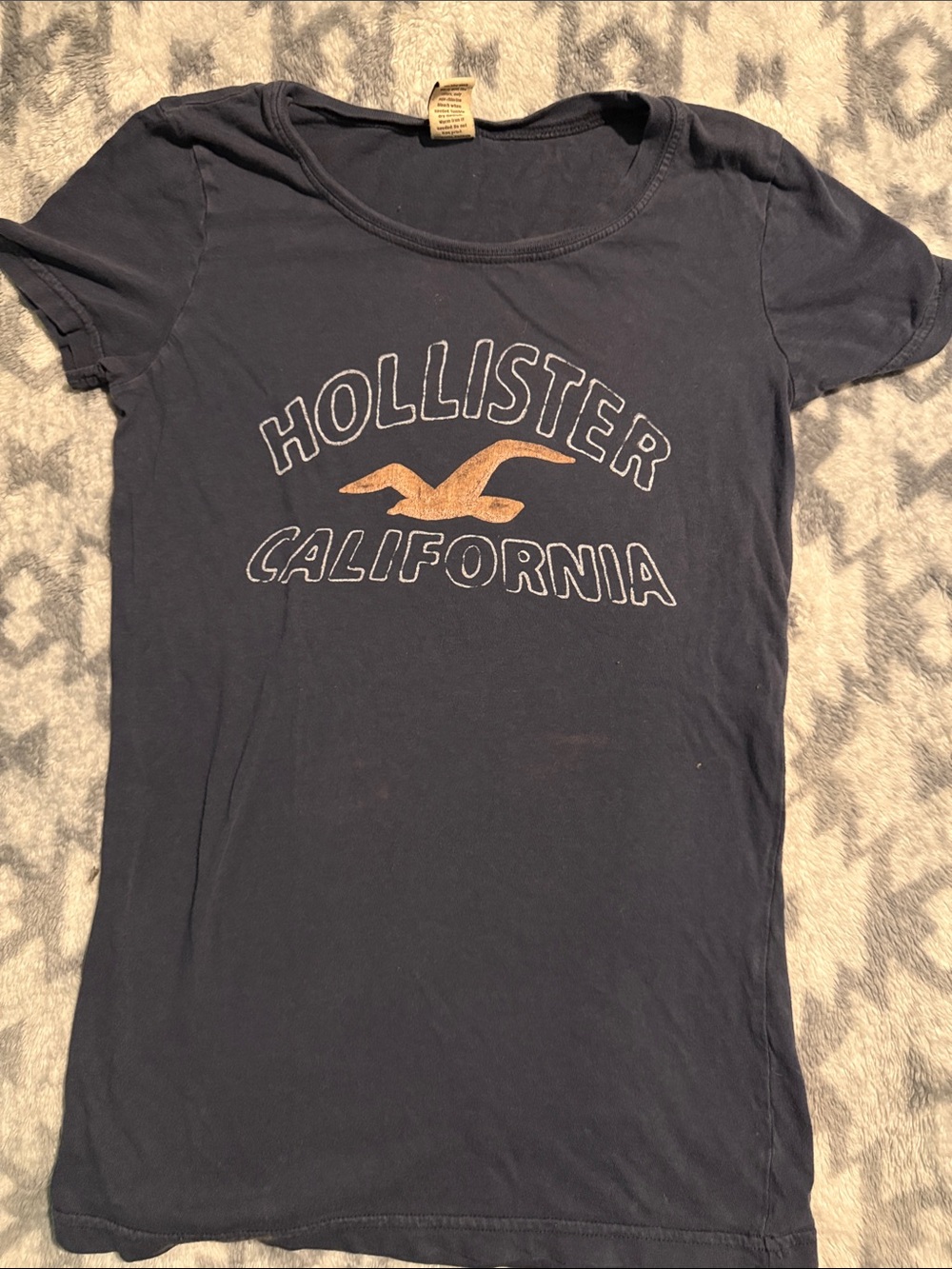 Hollister Navy Short-Sleeve California Logo Tee with Seagull